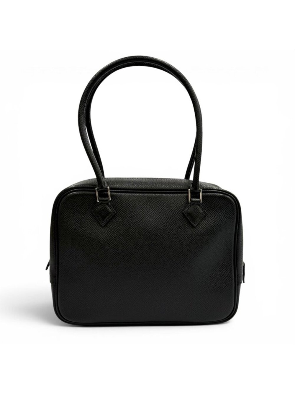 Hermes Plume Mini 20 Black Veau Epsom Silver Logo Zip Handbag